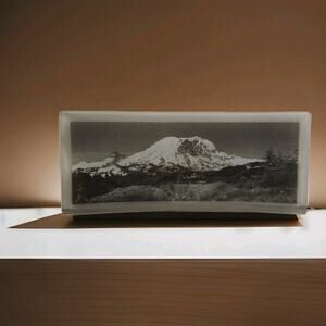 Mt. Rainier Curved Art Glass Decor Seattle Jones Glass Works B & W Photography